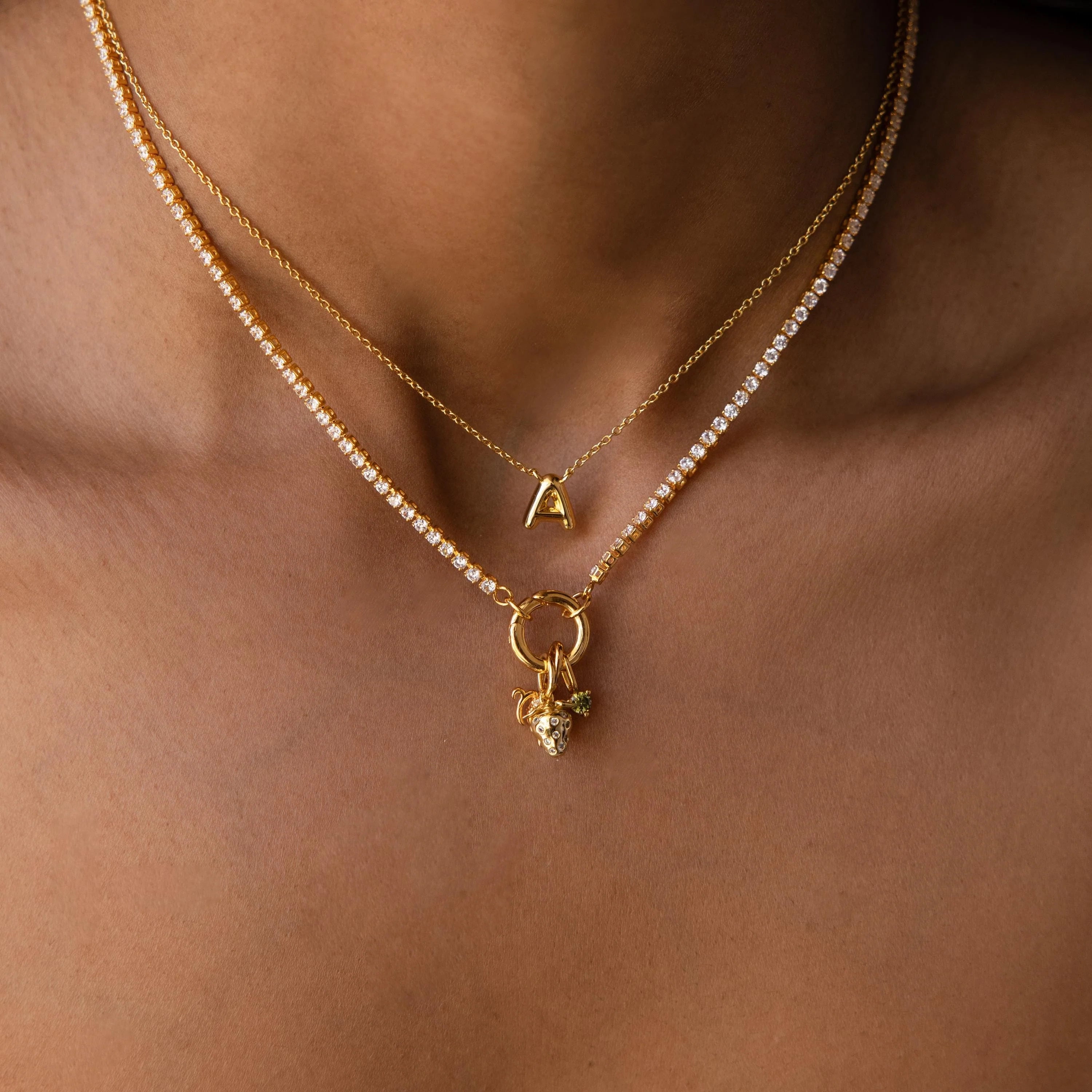 Diamond  Circle Clasp Necklace Silver 18K Gold Plated