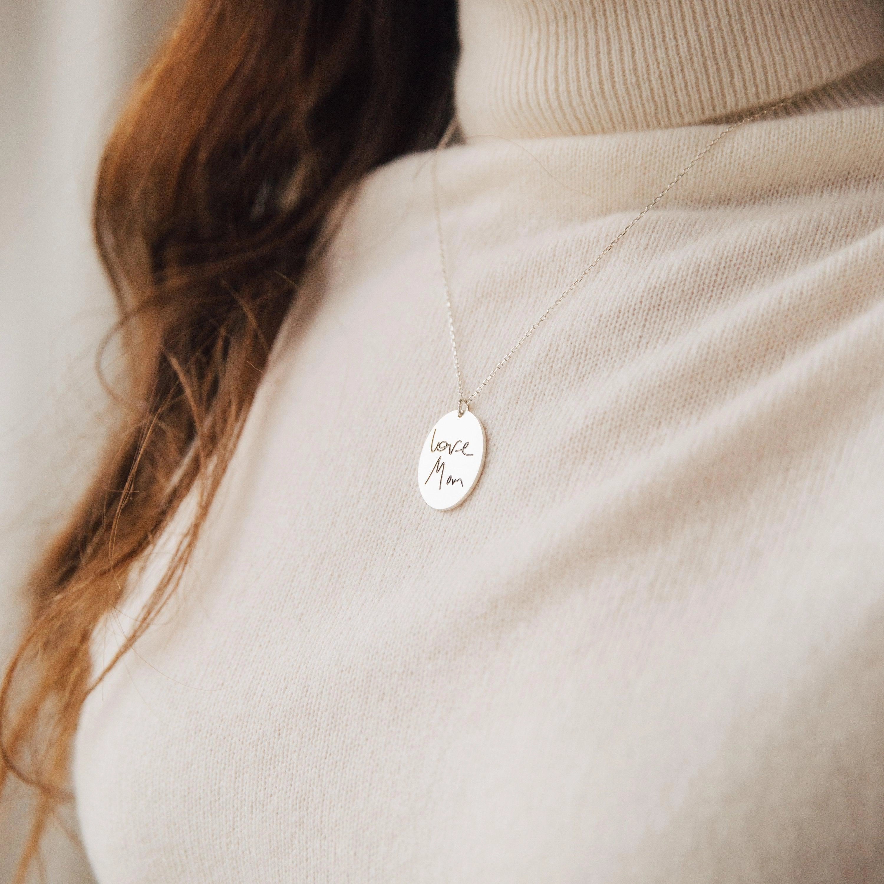 Oval Fingerprint Necklace Silver 18K Gold Plated