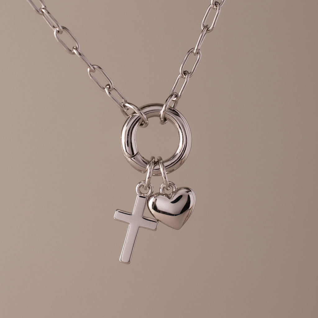 Cross & Heart Charm Bracelet Silver 18K Gold Plated