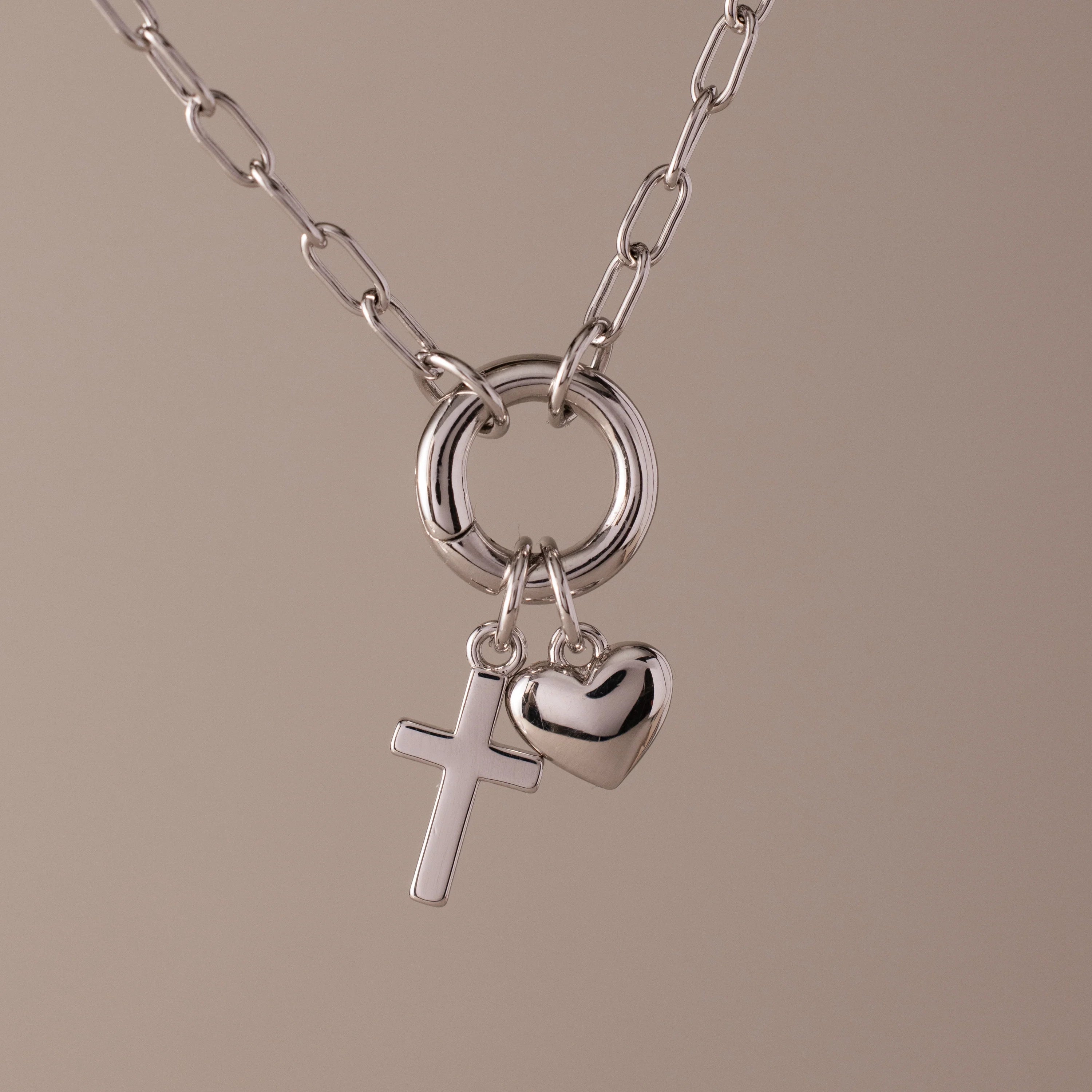 Cross & Heart Charm Bracelet Silver 18K Gold Plated