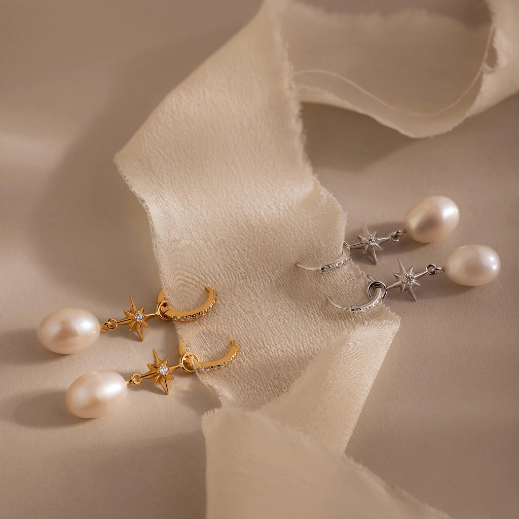 Diamonds North Star Pearl Hoops Silver 18K Gold Plated