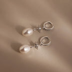 Diamond North Star Pearl Hoops Silver 18K Gold Plated