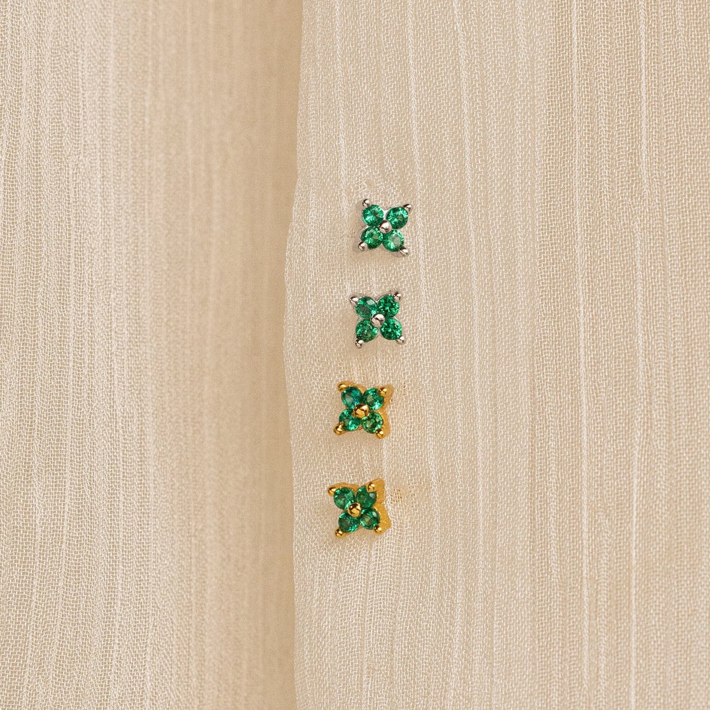 Emerald Ivy Flower Studs Silver 18K Gold Plated