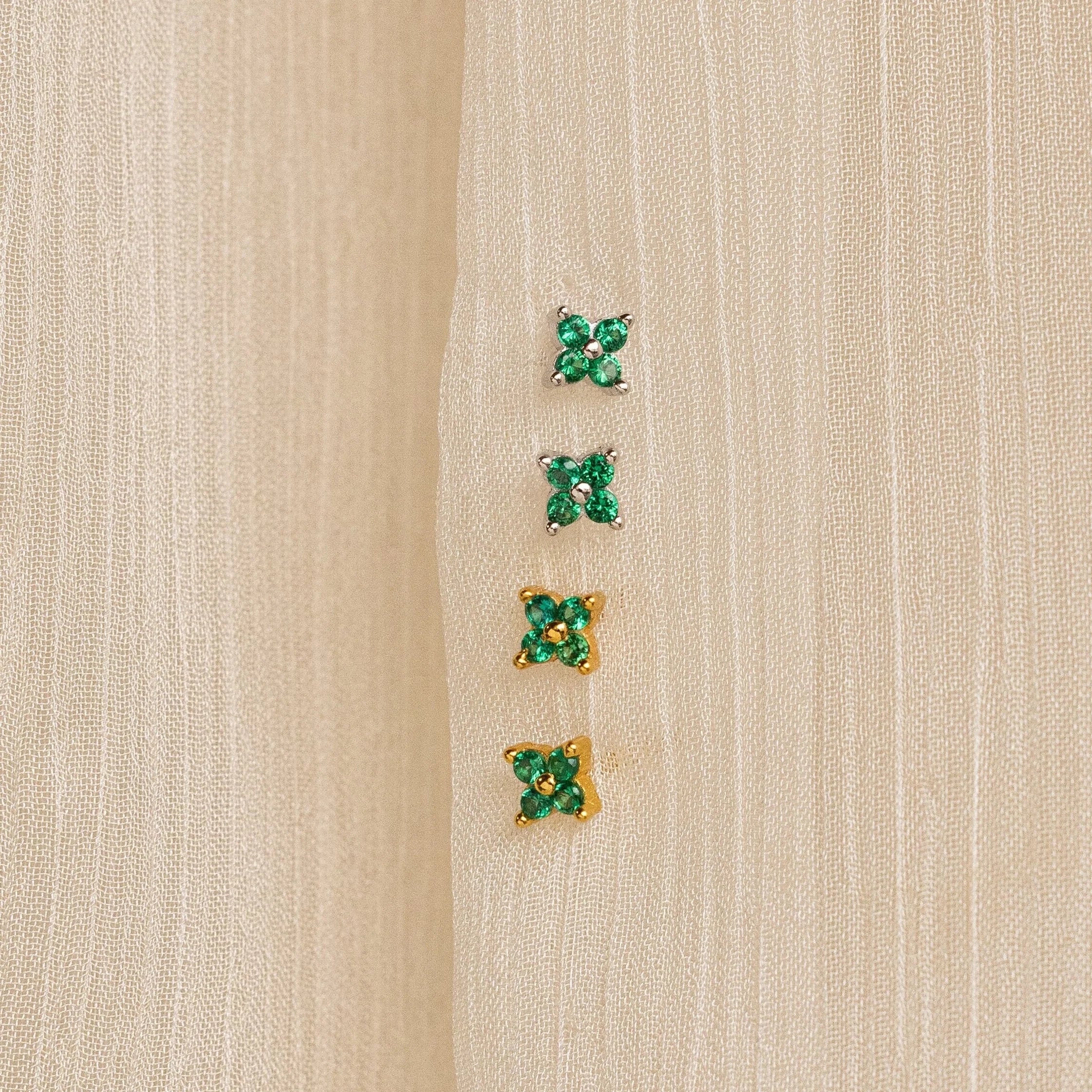 Emerald Ivy Flower Studs Silver 18K Gold Plated