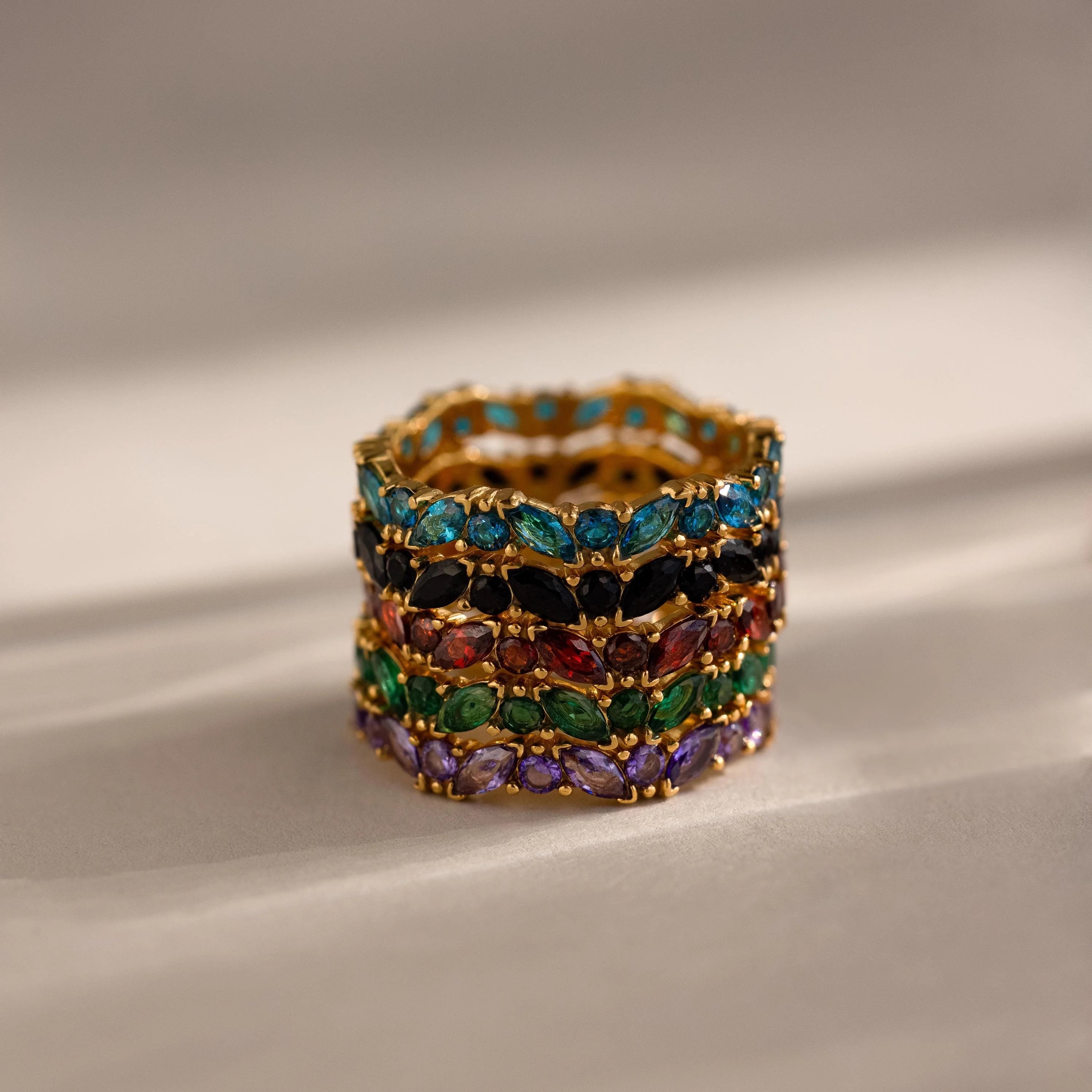 Staggered Marquise Aquamarine Ring Silver 18K Gold Plated