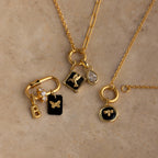 Diamonds Onyx Hummingbird Charm Silver 18K Gold Plated