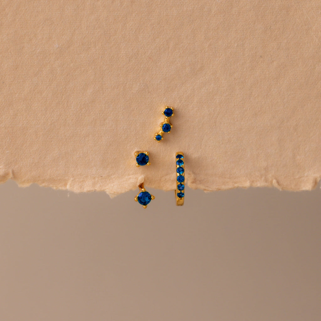 Sapphire Earring Trio Set Silver 18K Gold Plated