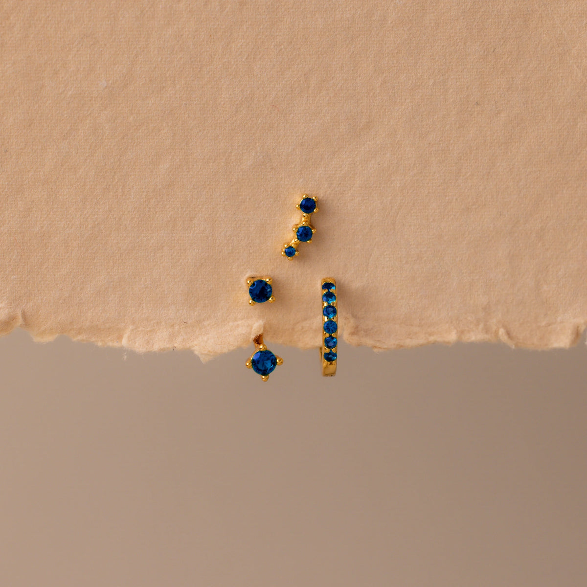 Sapphire Earring Trio Set Silver 18K Gold Plated