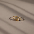 Pave Mixed Metal Linked Ring Set Silver 18K Gold Plated
