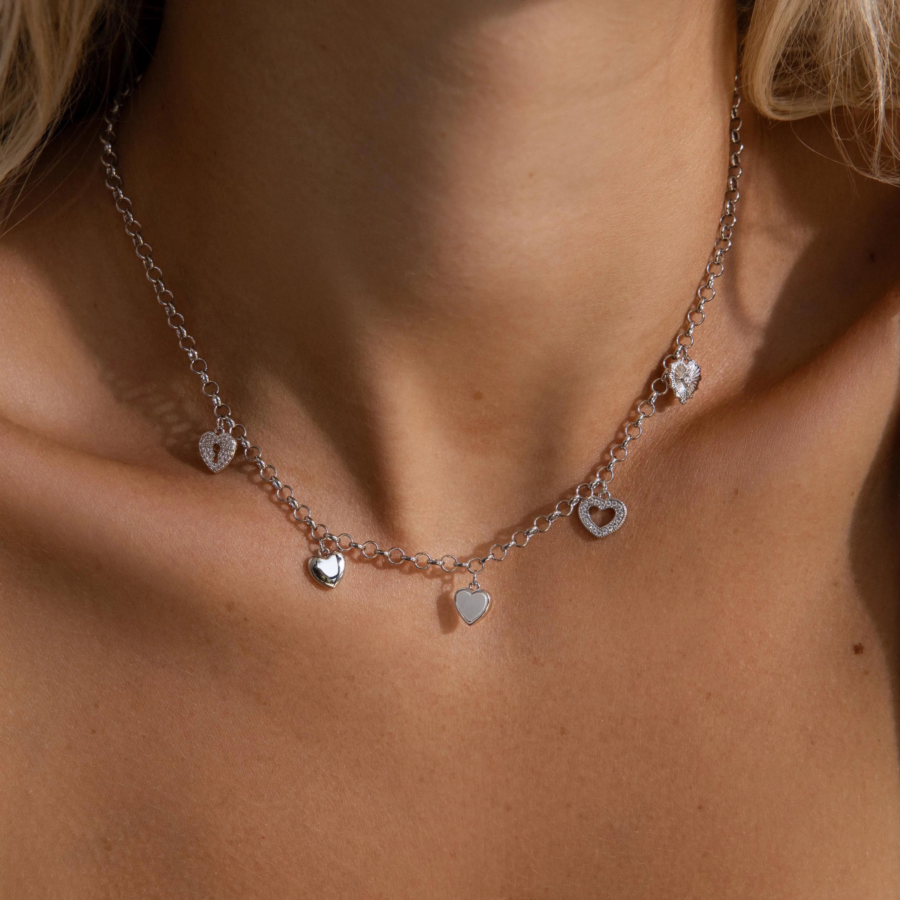 Heart Charm Necklace Silver 18K Gold Plated