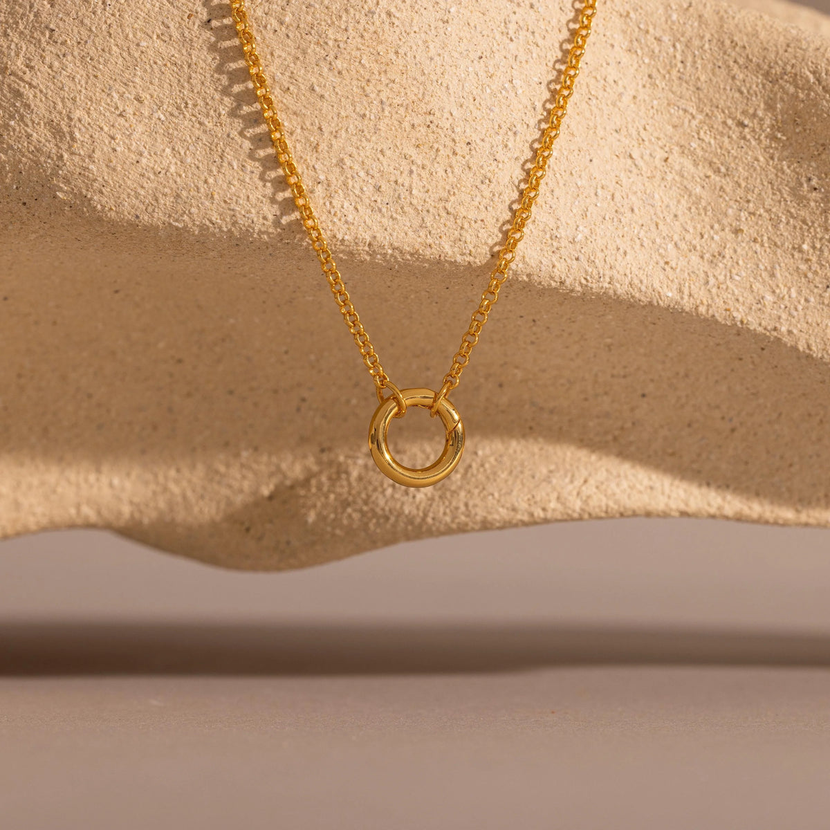 Cable Circle Charm Necklace Silver 18K Gold Plated