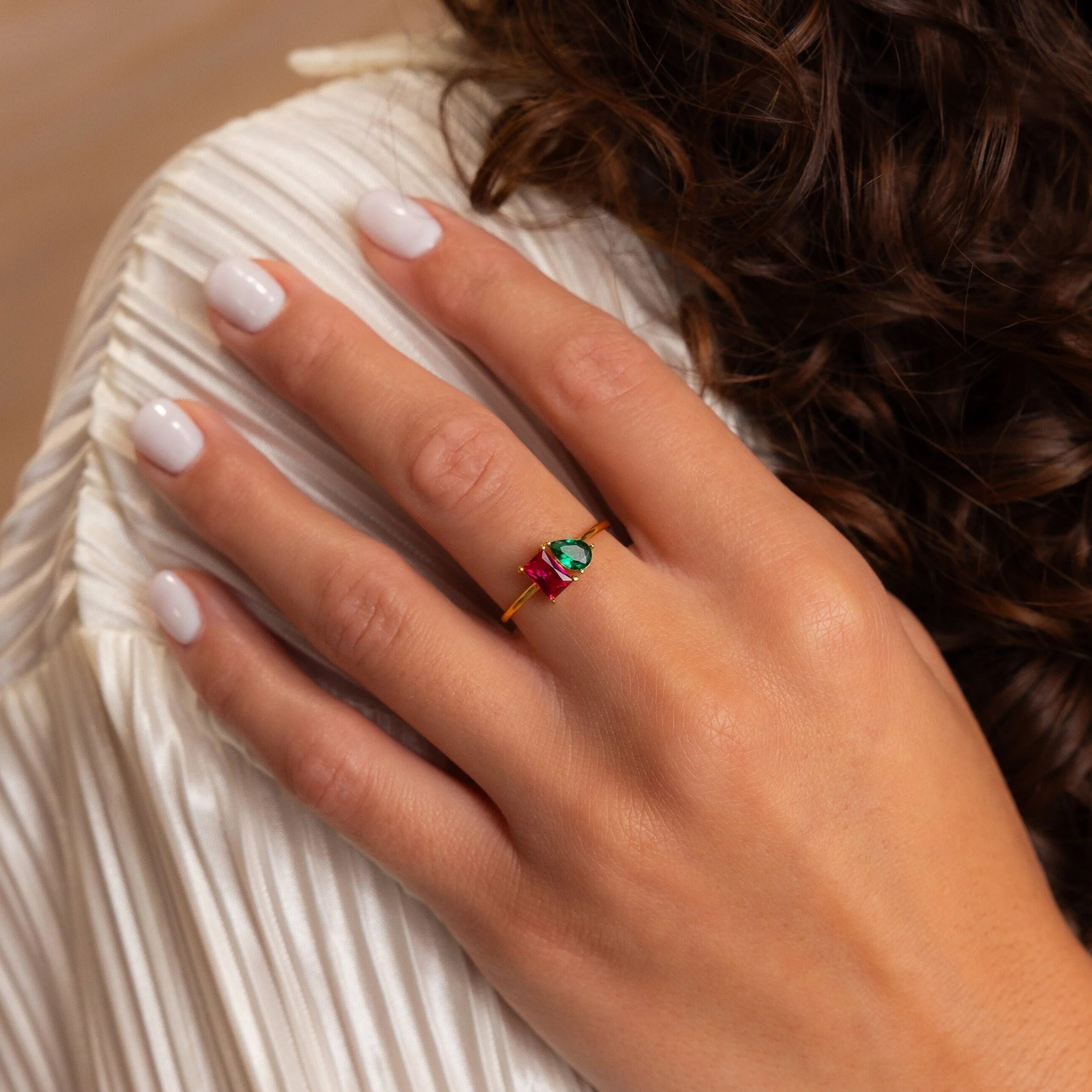 Toi et Moi Birthstone Ring Silver 18K Gold Plated