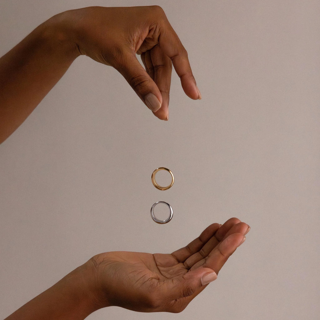 Mixed Metal Dome Ring Set Silver 18K Gold Plated