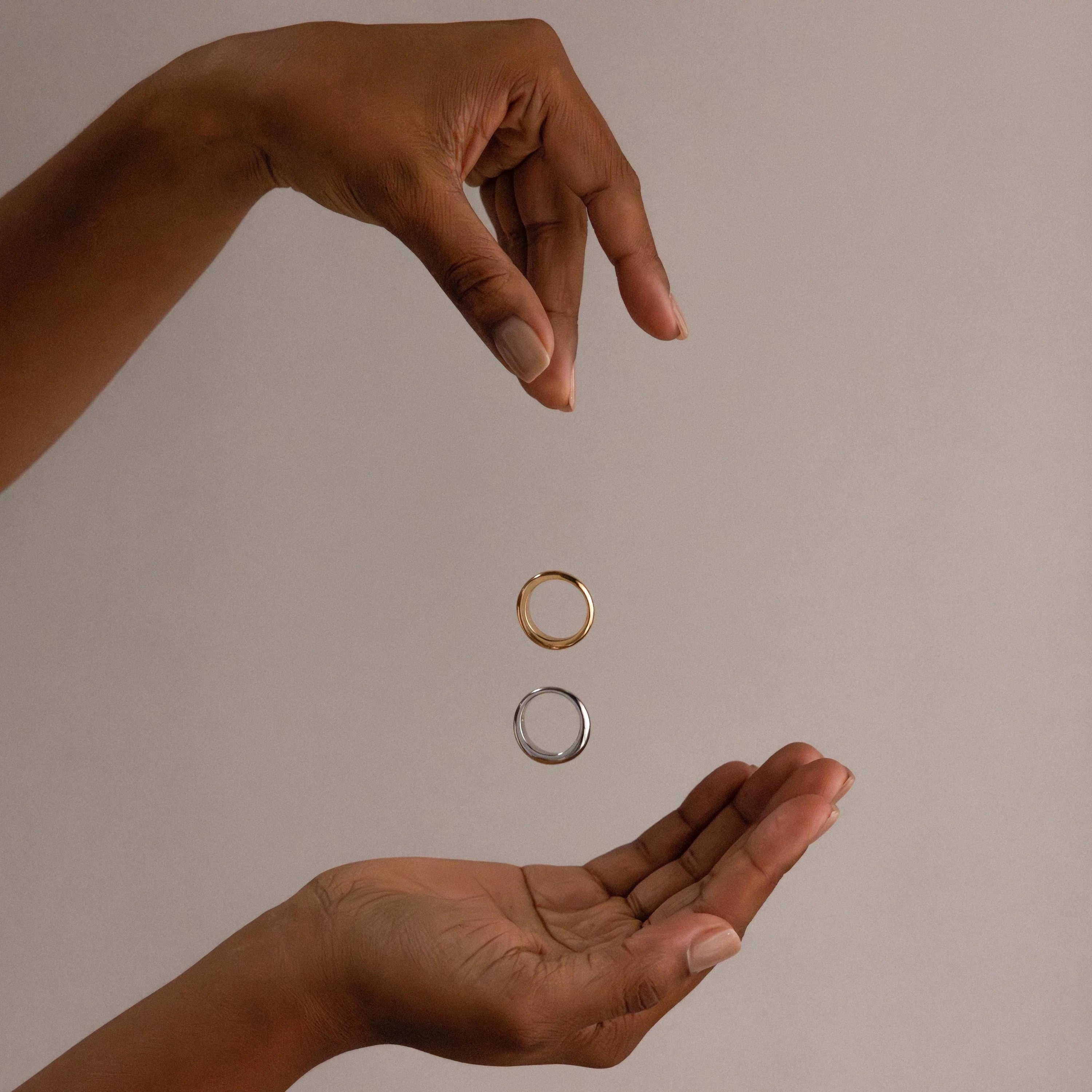 Mixed Metal Dome Ring Set Silver 18K Gold Plated