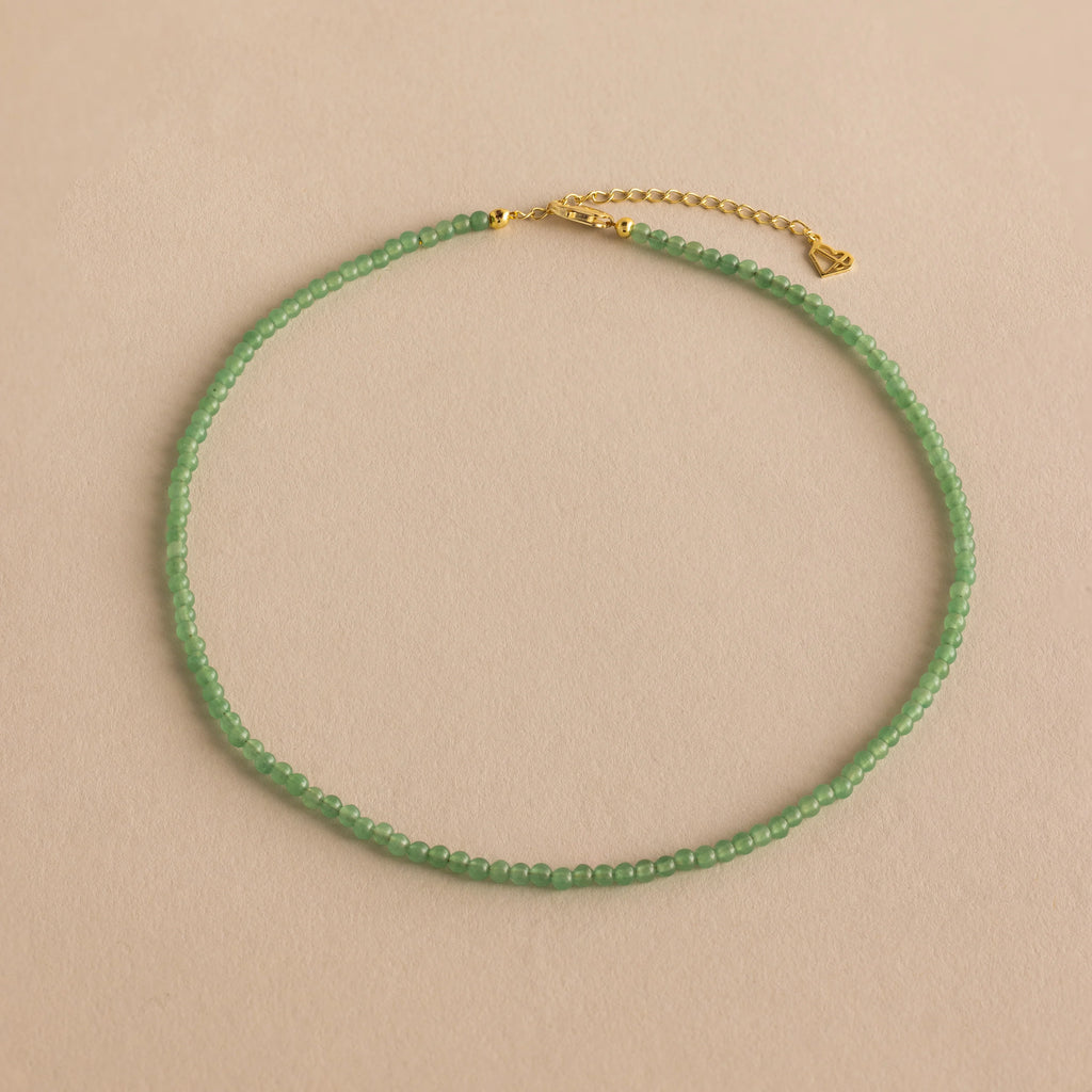 Green Aventurine Beads Choker Necklace Silver 18K Gold Plated