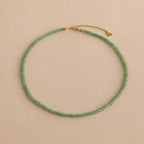 Green Aventurine Beads Choker Necklace Silver 18K Gold Plated