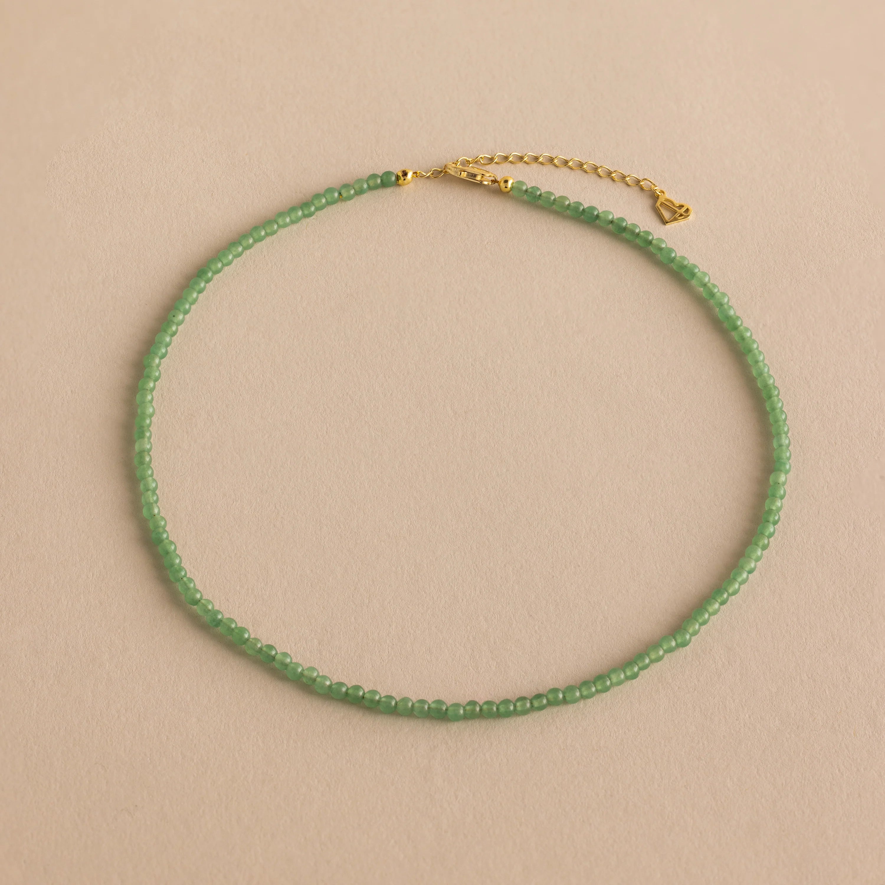 Green Aventurine Beads Choker Necklace Silver 18K Gold Plated