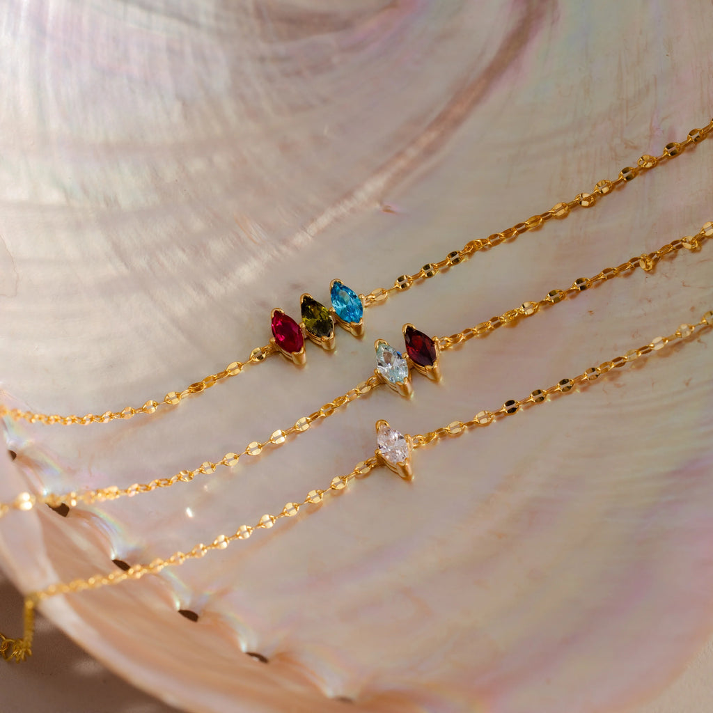 Multiple Marquise Birthstone Bracelet Silver 18K Gold Plated
