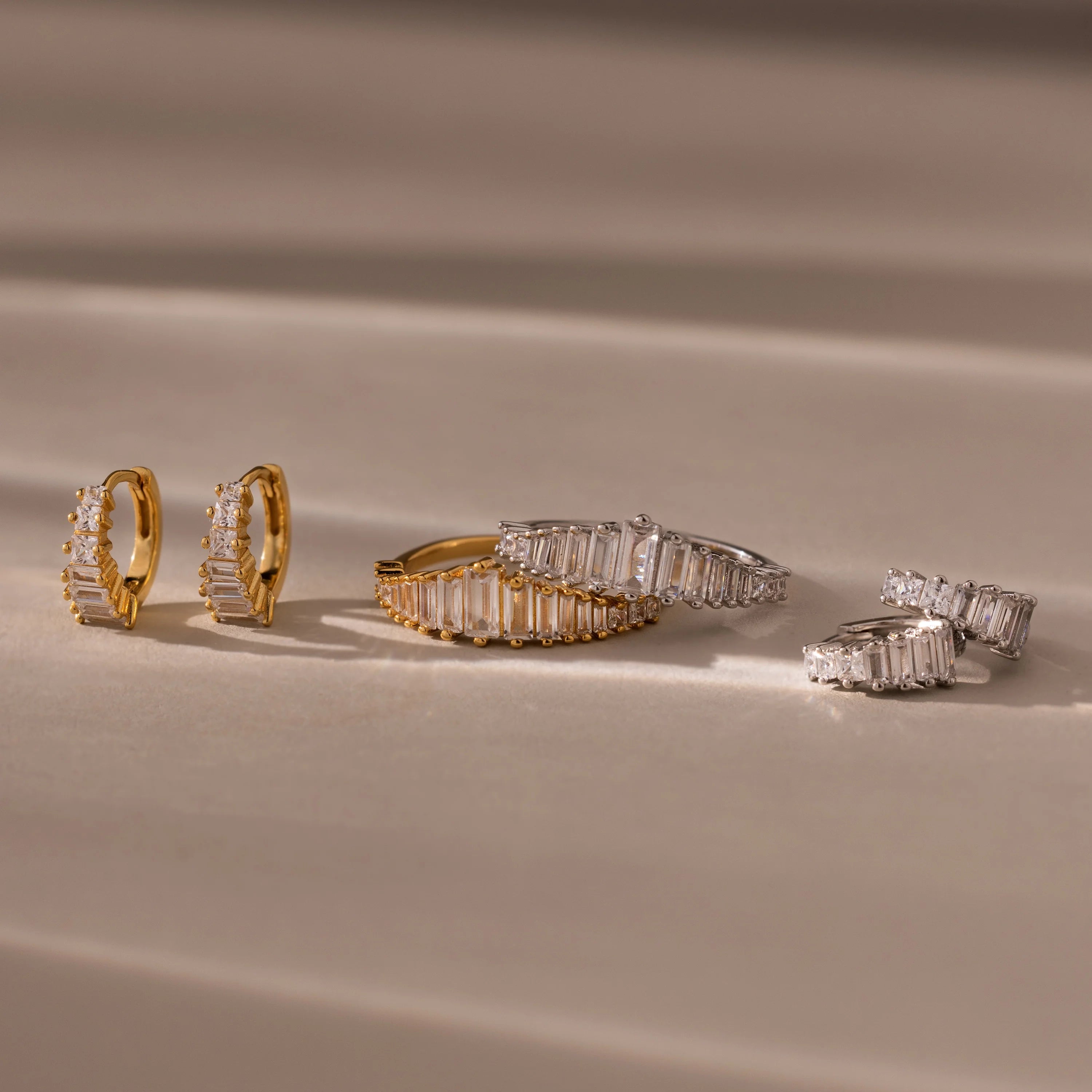 Art Deco Diamond Earrings & Ring Set Silver 18K Gold Plated