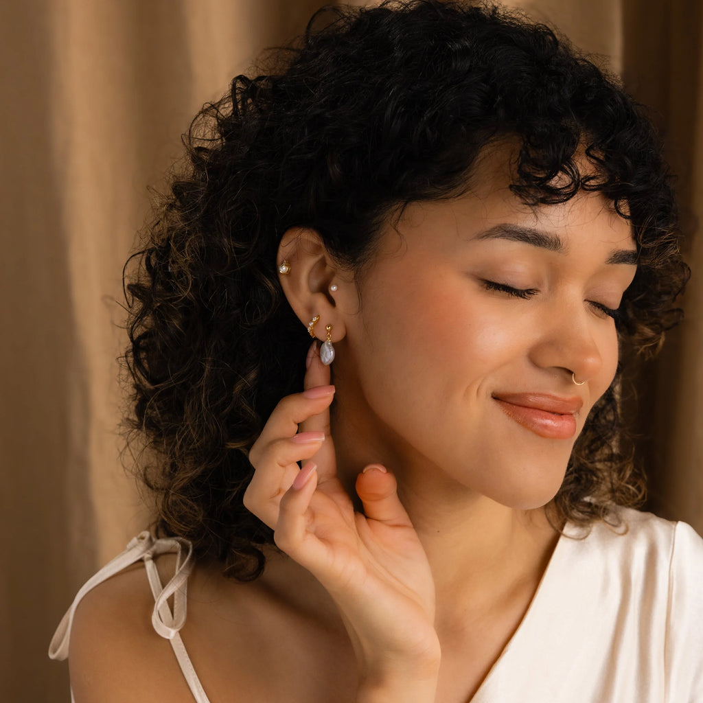 Round Pearl Drop Earrings Silver 18K Gold Plated