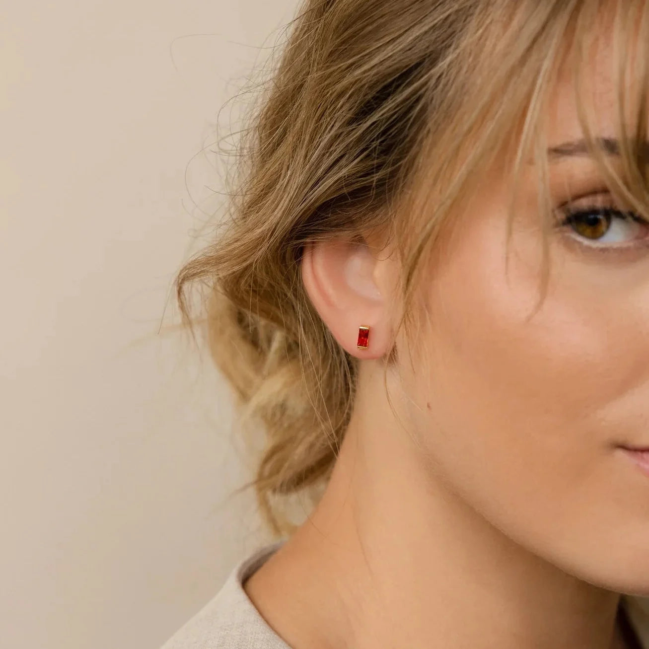 Baguette Birthstone Stud Earrings
