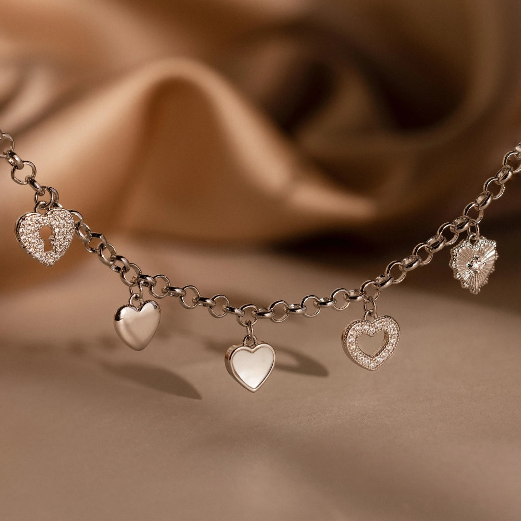 Heart Charm Bracelet Silver 18K Gold Plated