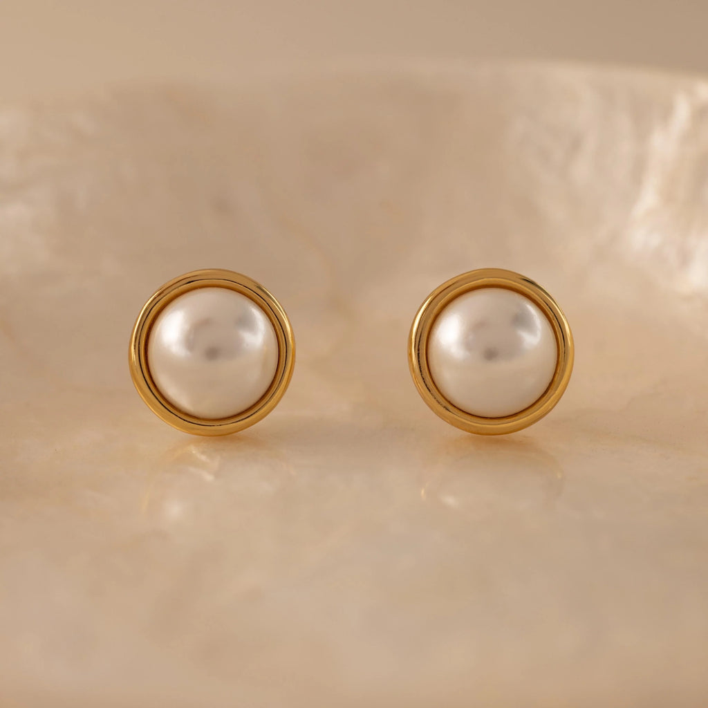 Pearl Bezel Studs Silver 18K Gold Plated