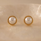 Pearl Bezel Studs Silver 18K Gold Plated