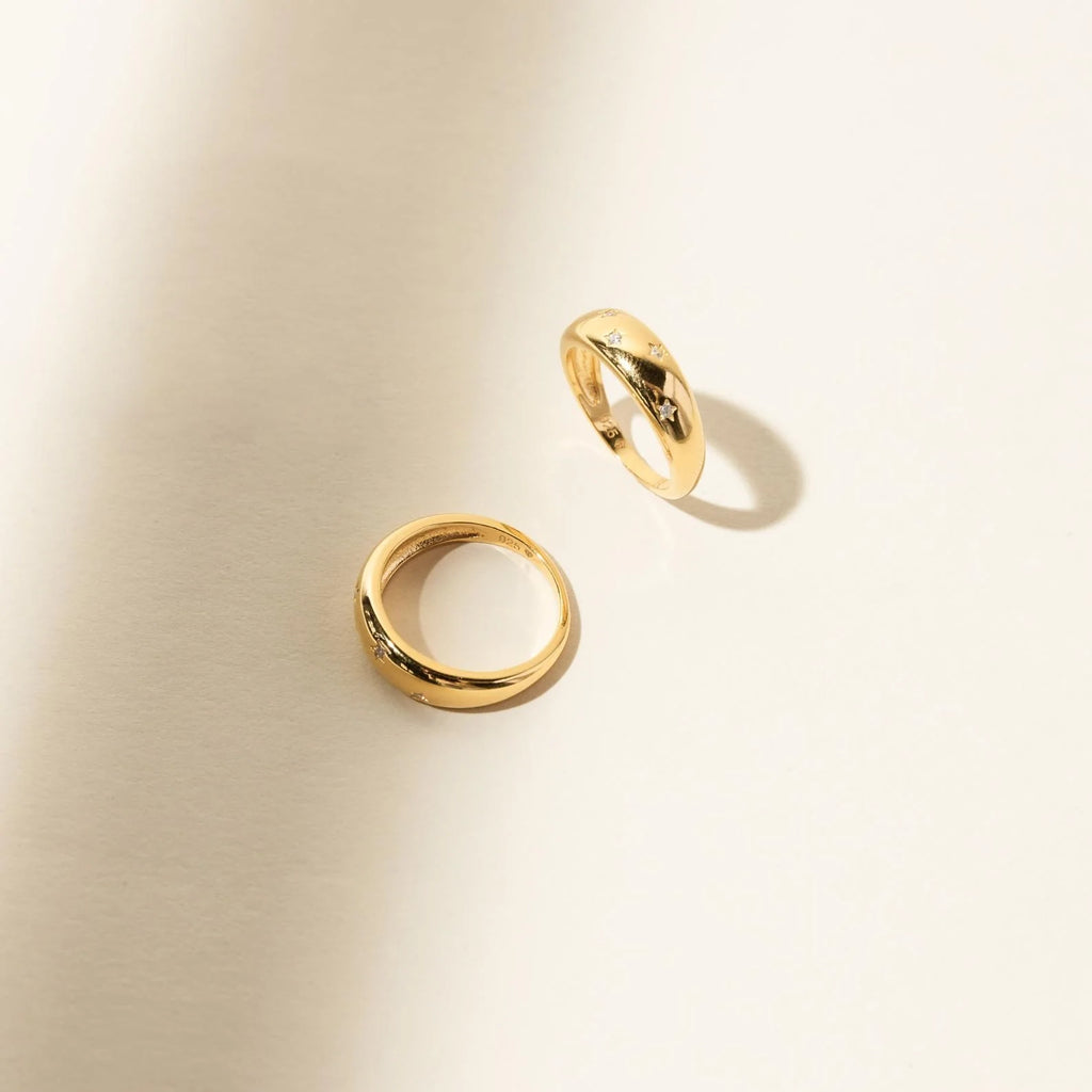 Diamond Star Dome Ring Silver 18K Gold Plated