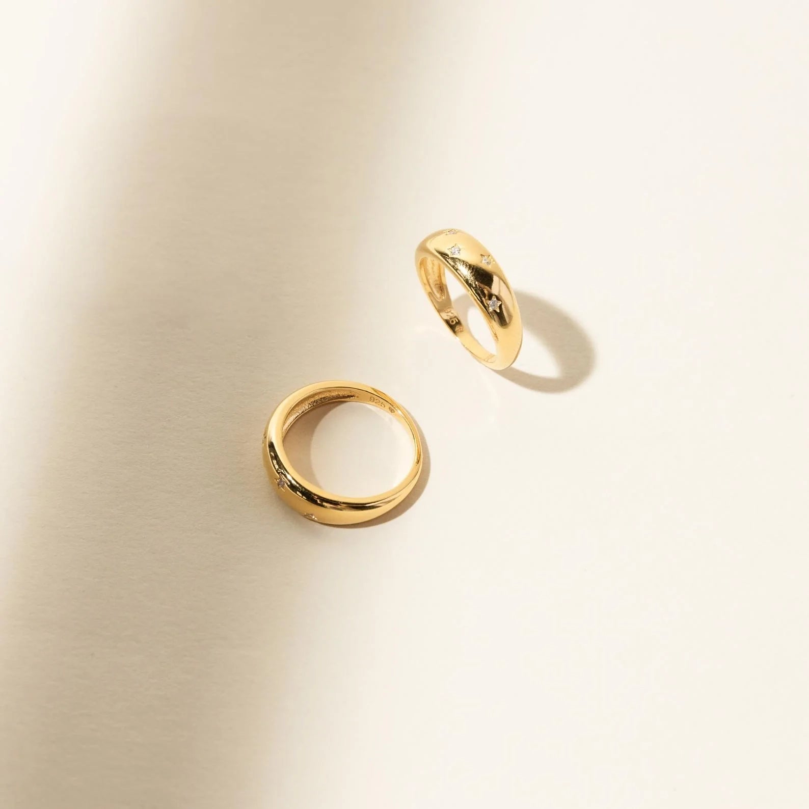 Diamond Star Dome Ring Silver 18K Gold Plated
