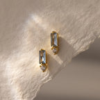 Diamond Baguette Aquamarine Drop Studs Silver 18K Gold Plated