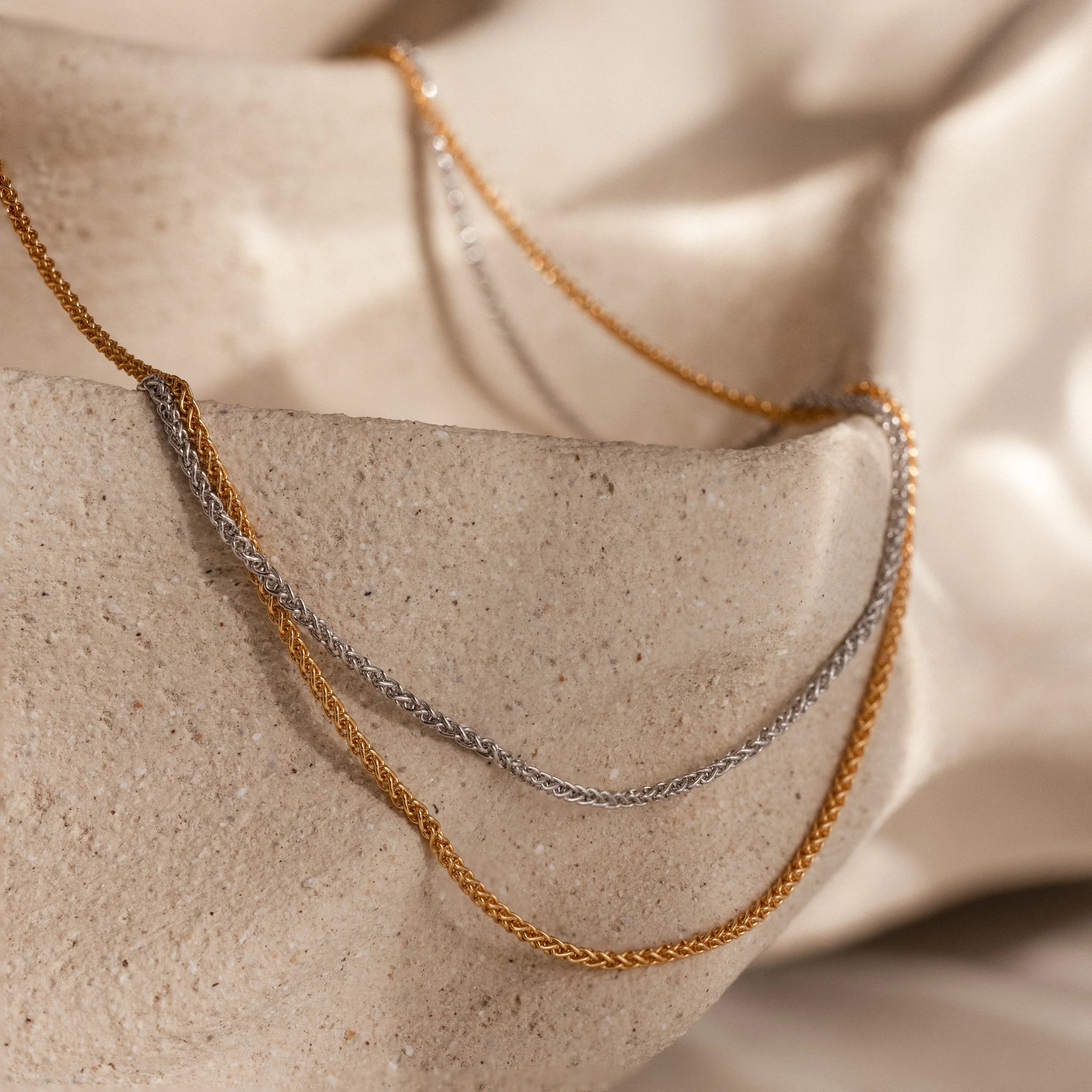 Woven Chain Necklace  Silver 18K Gold Plated