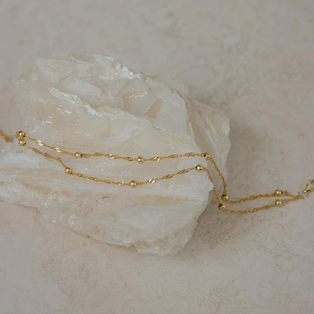 Duo Bead Chain Anklet Silver 18K Gold Plated