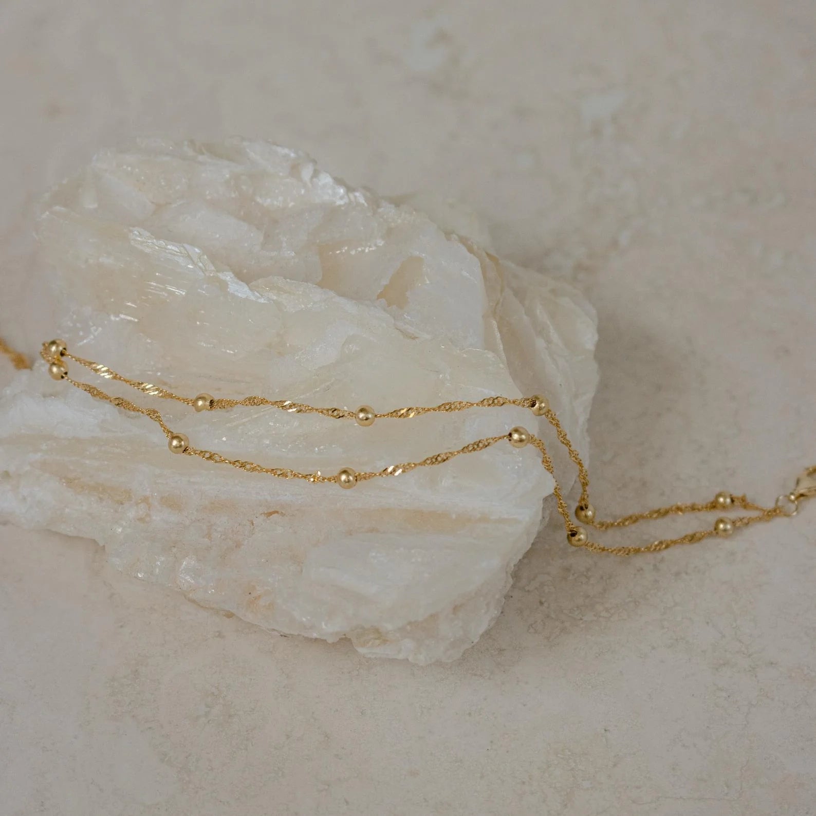 Duo Bead Chain Anklet Silver 18K Gold Plated
