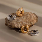 Beaded Dome Hoops Silver 18K Gold Plated