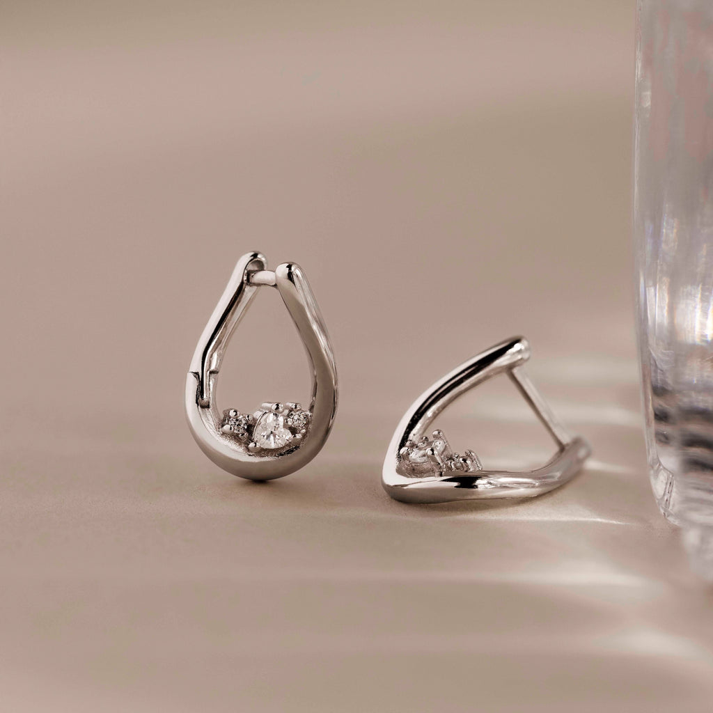 Curved Diamond Teardrop Hoops Silver 18K Gold Plated
