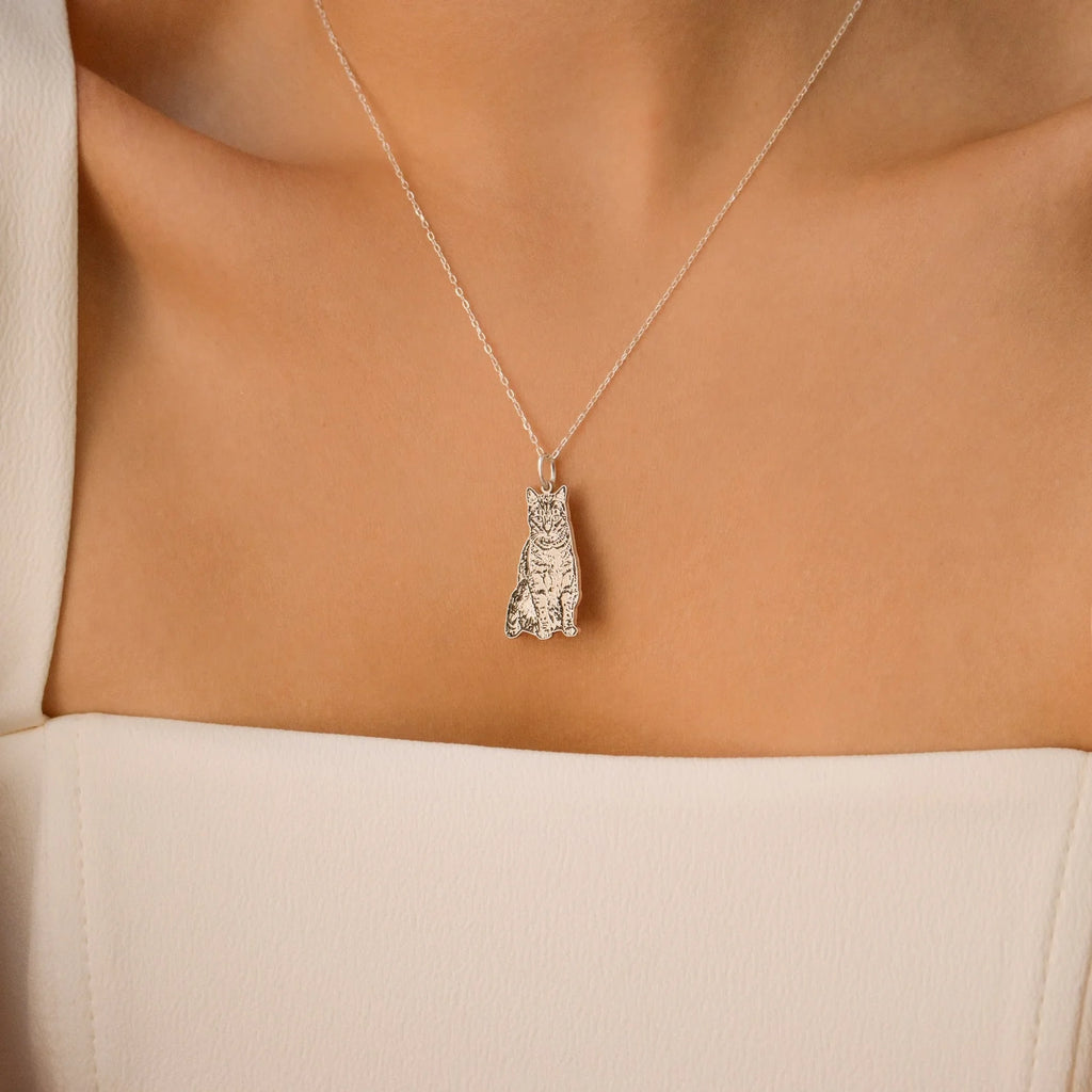 Custom Pet Portrait Necklace Silver 18K Gold Plated
