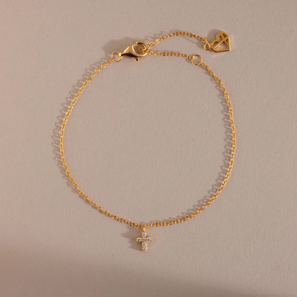 Dainty Cross Charm Bracelet Silver 18K Gold Plated