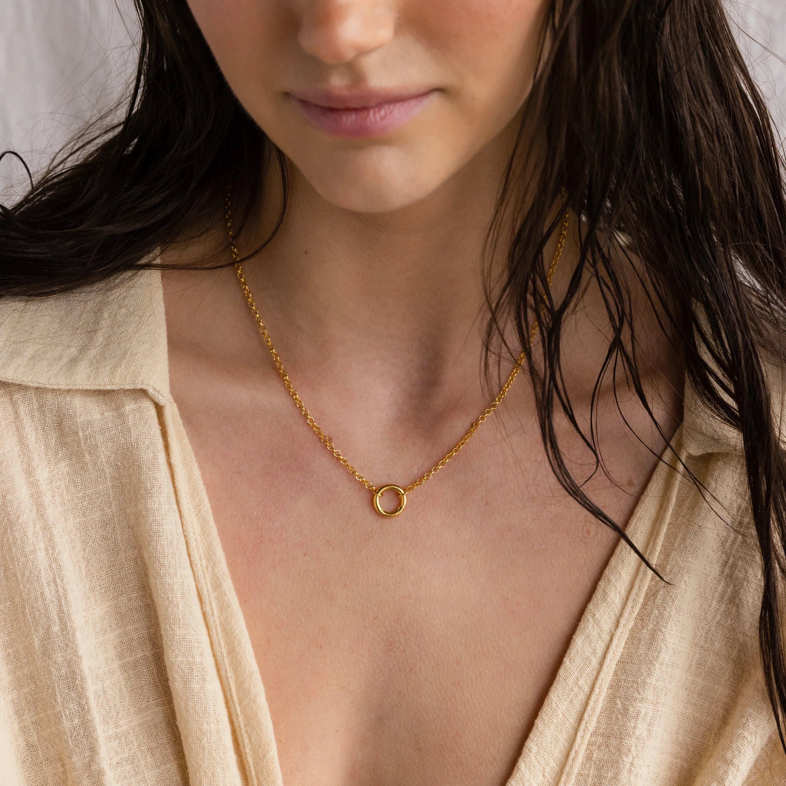 Rolo Circle Charm Necklace Silver 18K Gold Plated