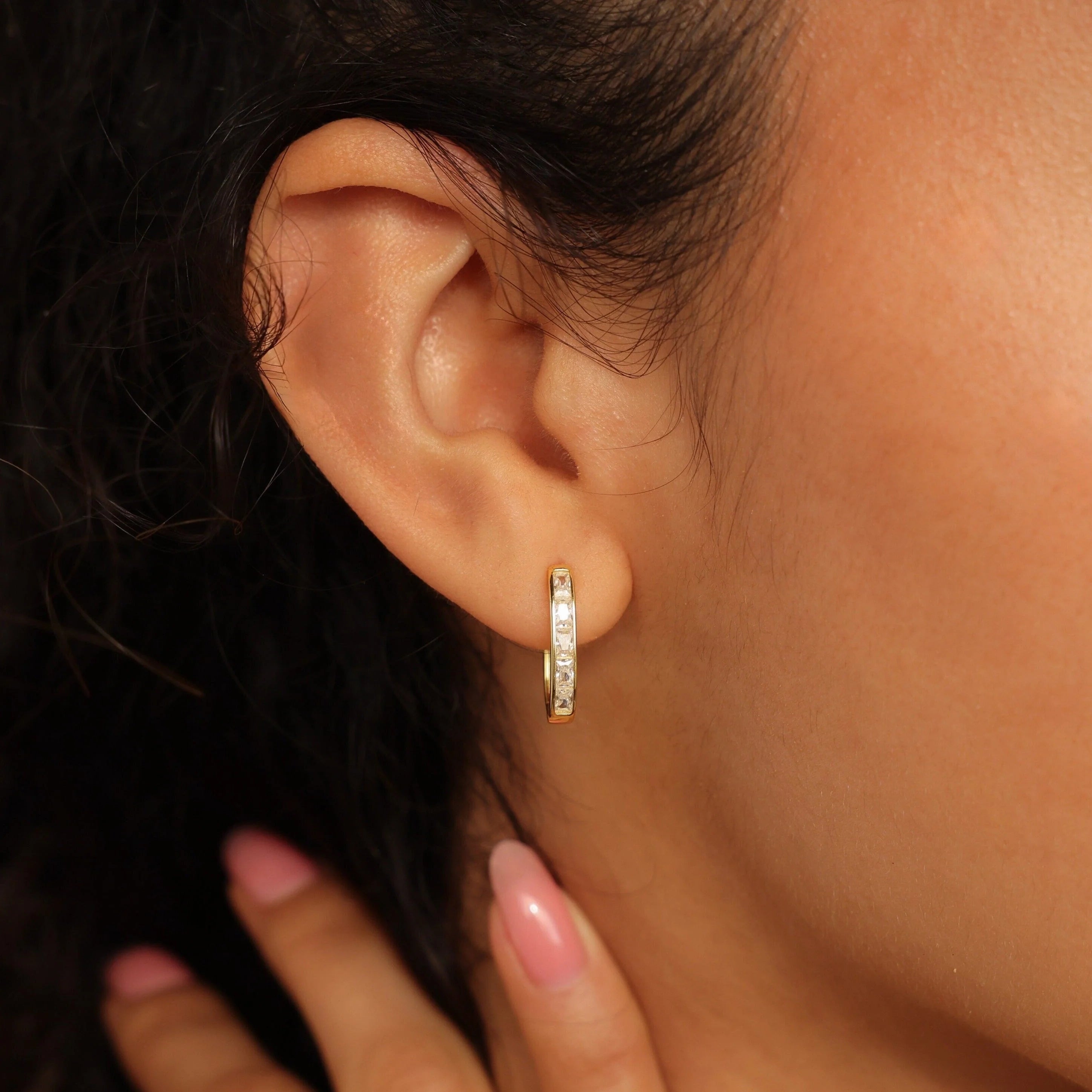 Baguette Link Hoop Earrings