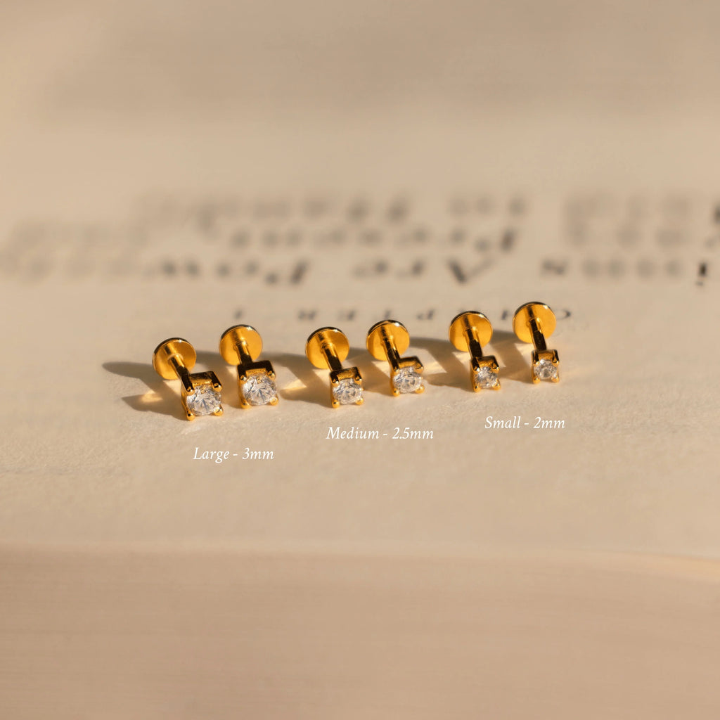 Diamond Flatback Studs Set Silver 18K Gold Plated
