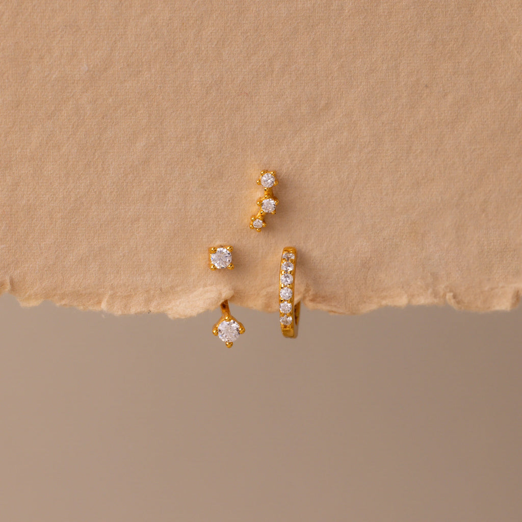 Diamond Earring Trio Set Silver 18K Gold Plated