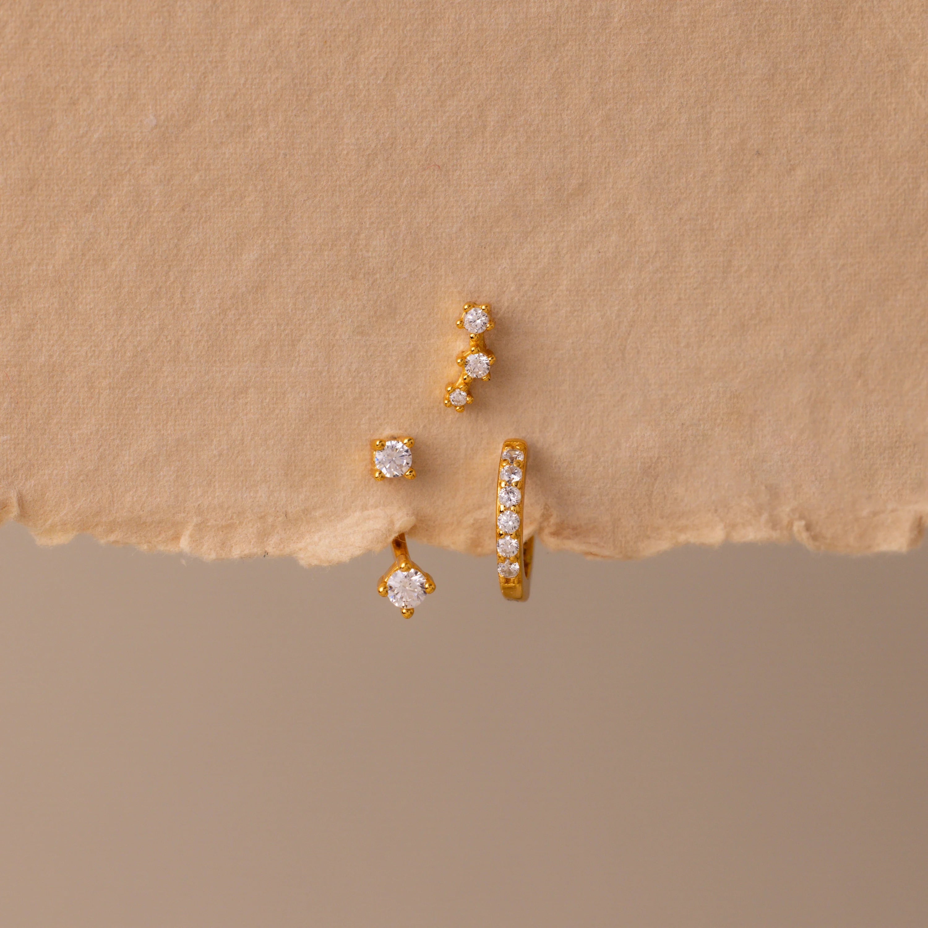 Diamond Earring Trio Set Silver 18K Gold Plated