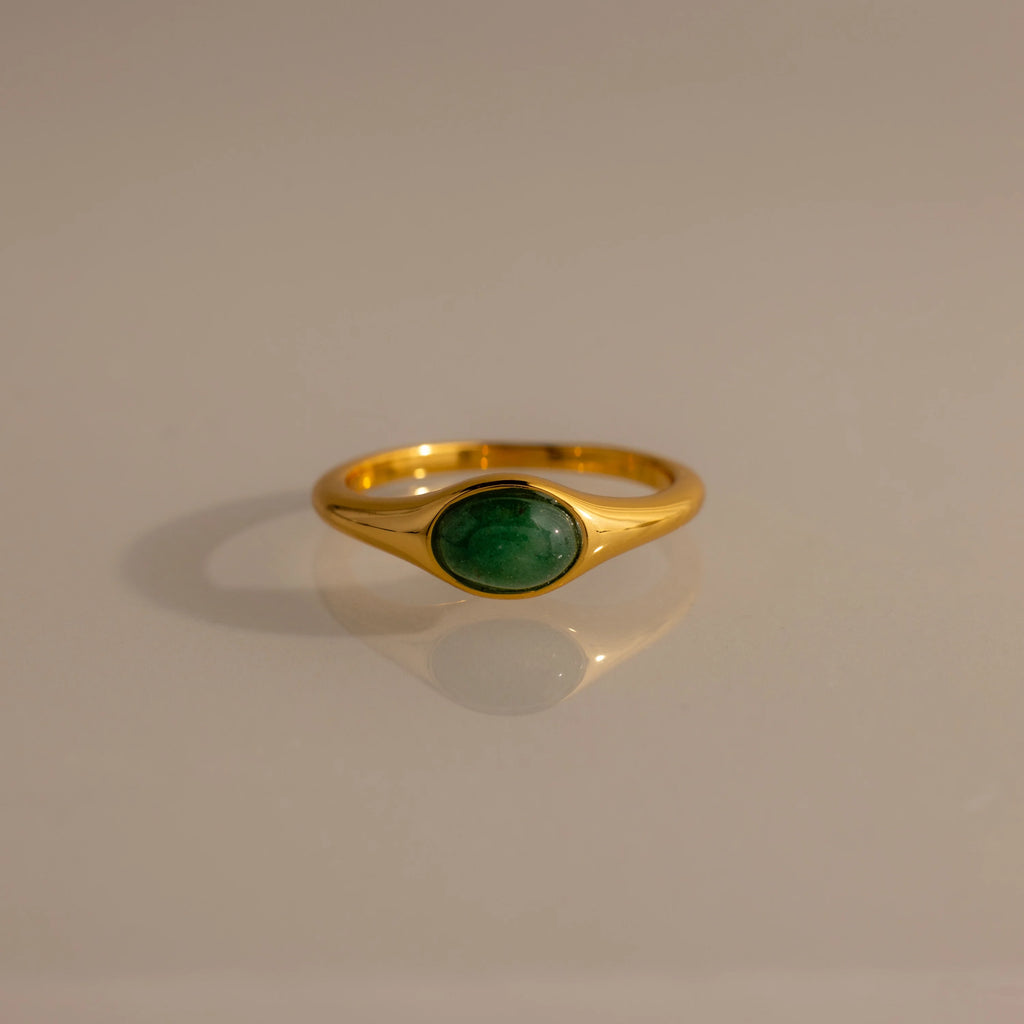 Oval Cut Jade Signet Ring Silver 18K Gold Plated