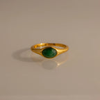 Oval Cut Jade Signet Ring Silver 18K Gold Plated
