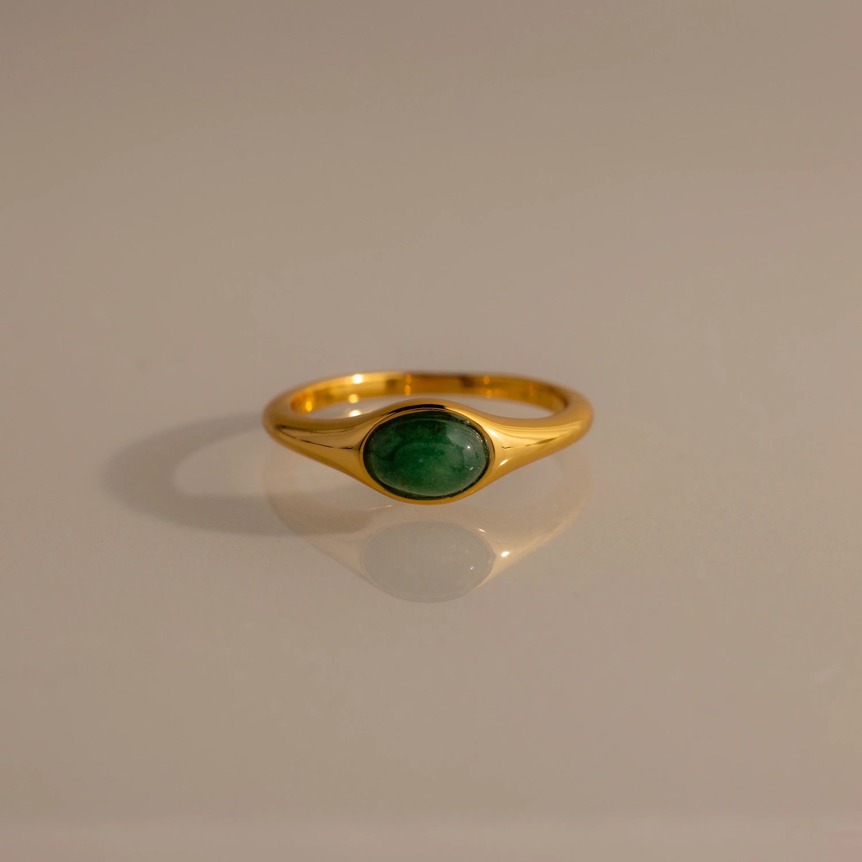 Oval Cut Jade Signet Ring Silver 18K Gold Plated