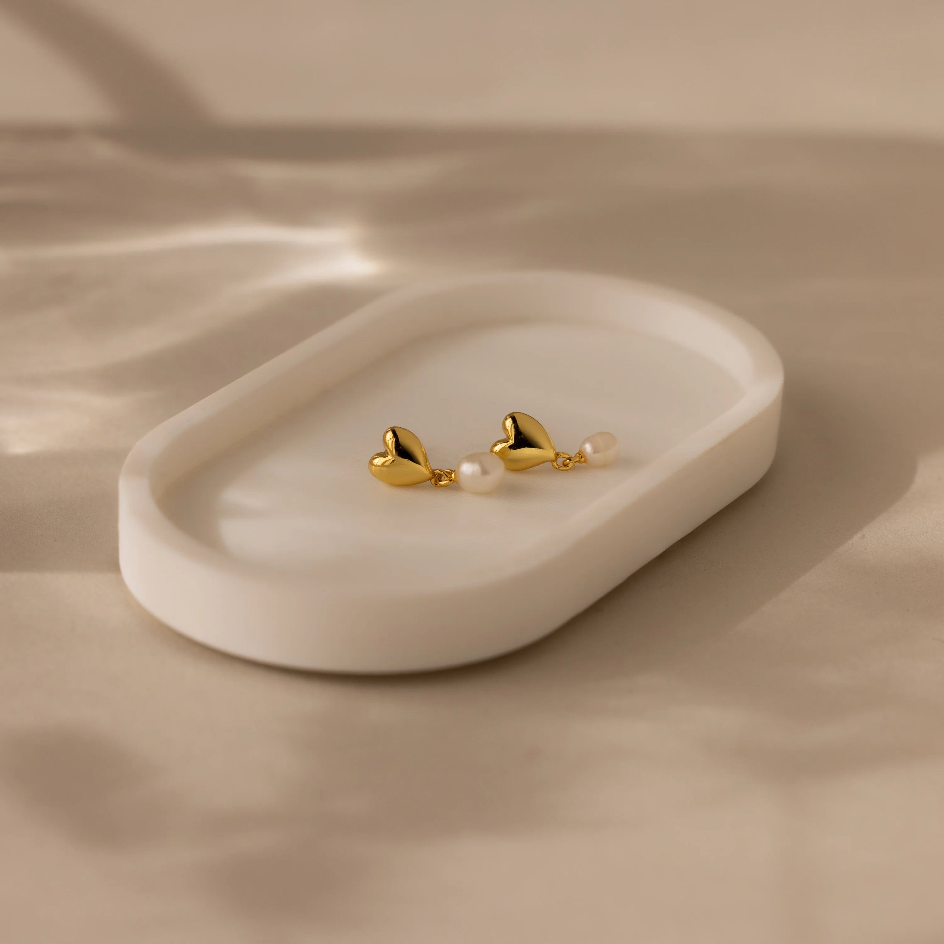 Heart Pearl Drop Earrings Silver 18K Gold Plated