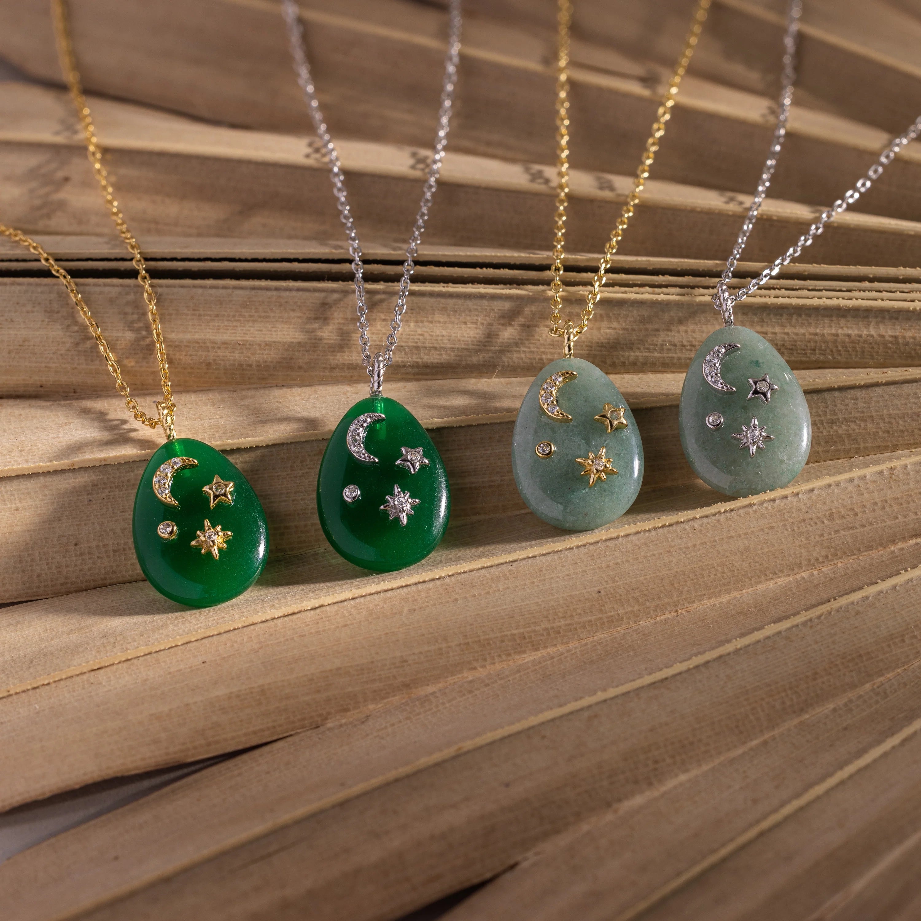 Diamonds Celestial Gemstone Pendant Necklace Silver 18K Gold Plated