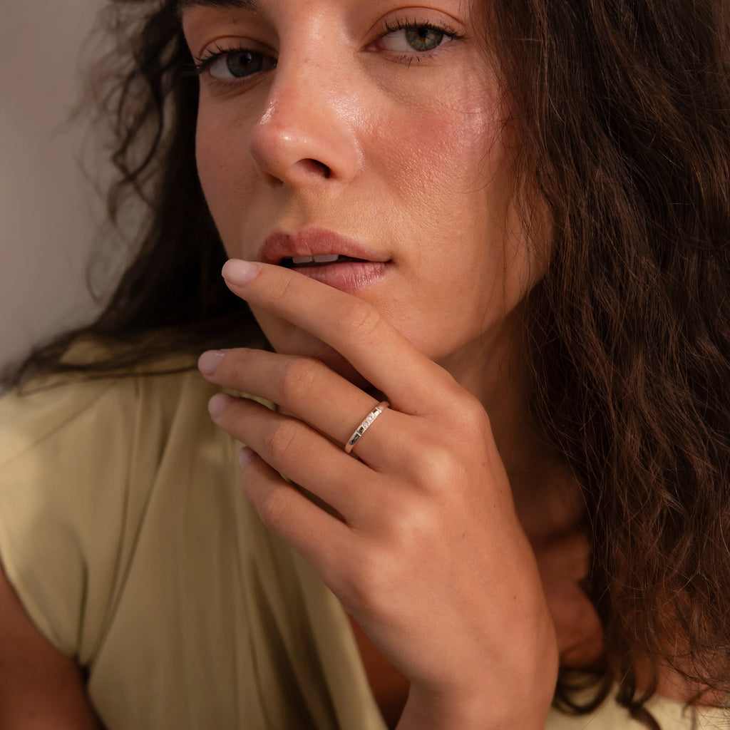 Diamond Morse Code Ring Silver 18K Gold Plated