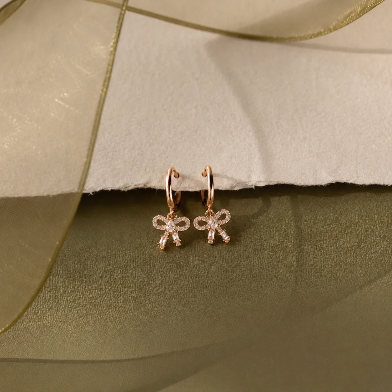 Diamond Dainty Bow Hoops